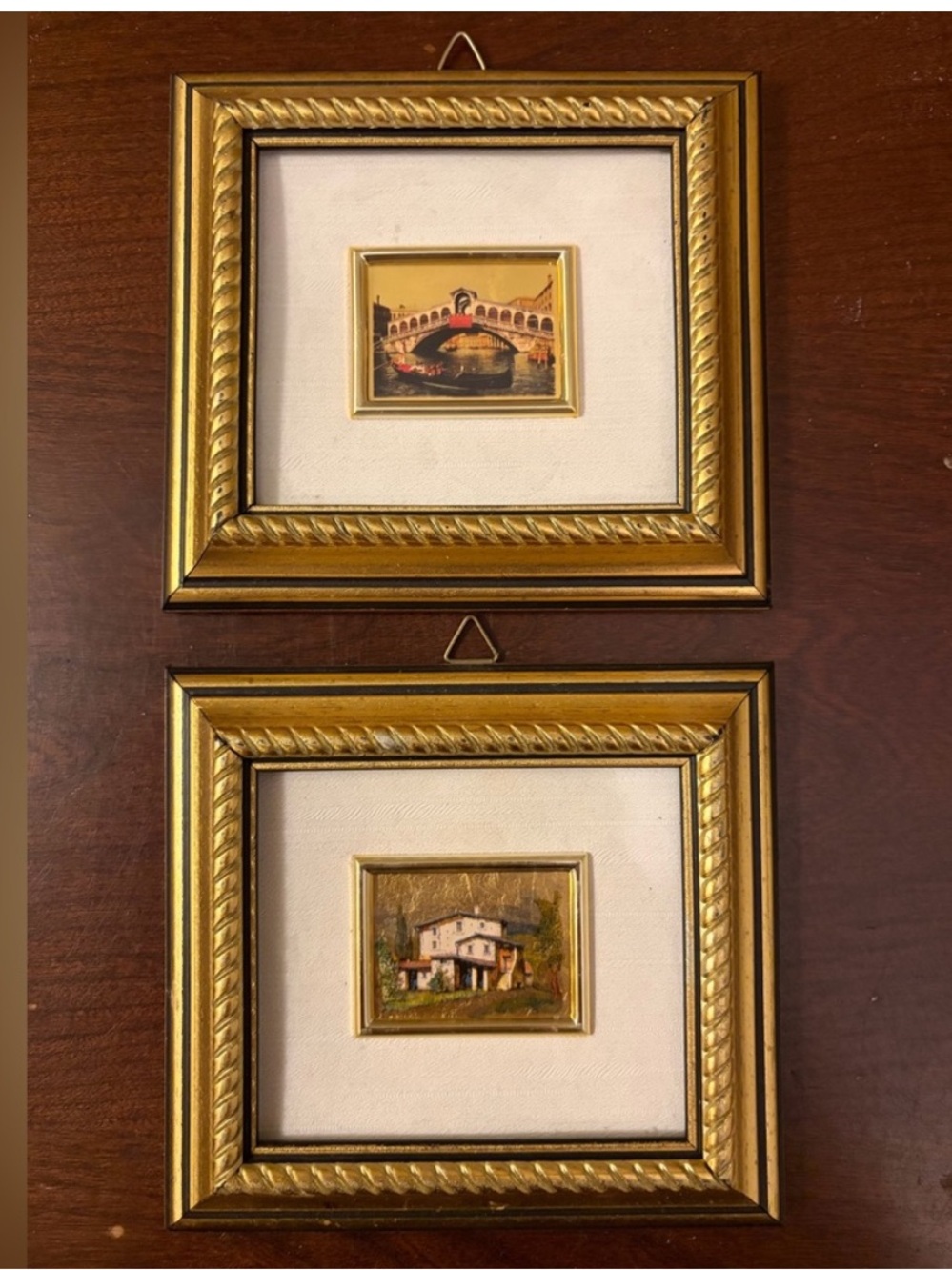 Vintage Italian 23k Gold Leaf Foil Chromolithographs Set of 2